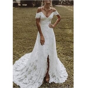 Ryanth Women's White Floral Lace Sweetheart Neck Gown Wedding Dress Size 8 NWT